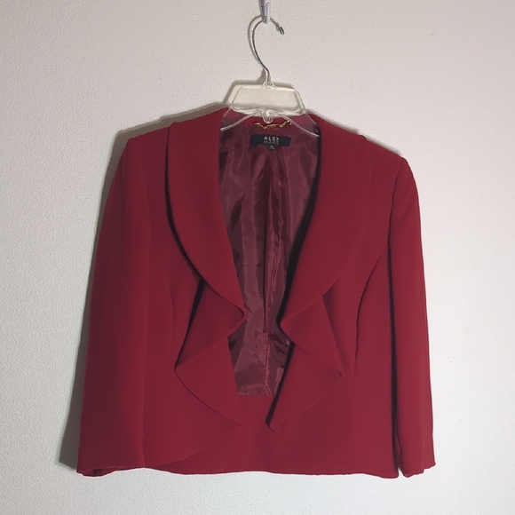 Alex Marie Jackets & Blazers - Alex Marie Womens Blazer Ruffle Cropped Quiet Luxury Business Casual Red Size 10